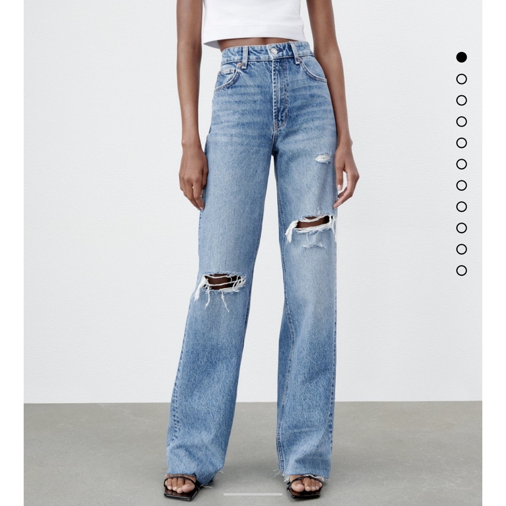 Zara High Rise Full- Length Wide Leg Jeans